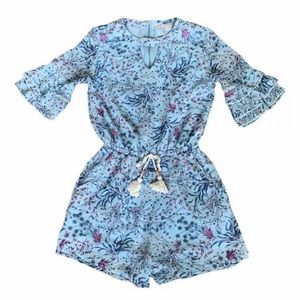 Smukke Girls Blue Romper Floral Boho Shorts 10 one piece shorts set blue floral